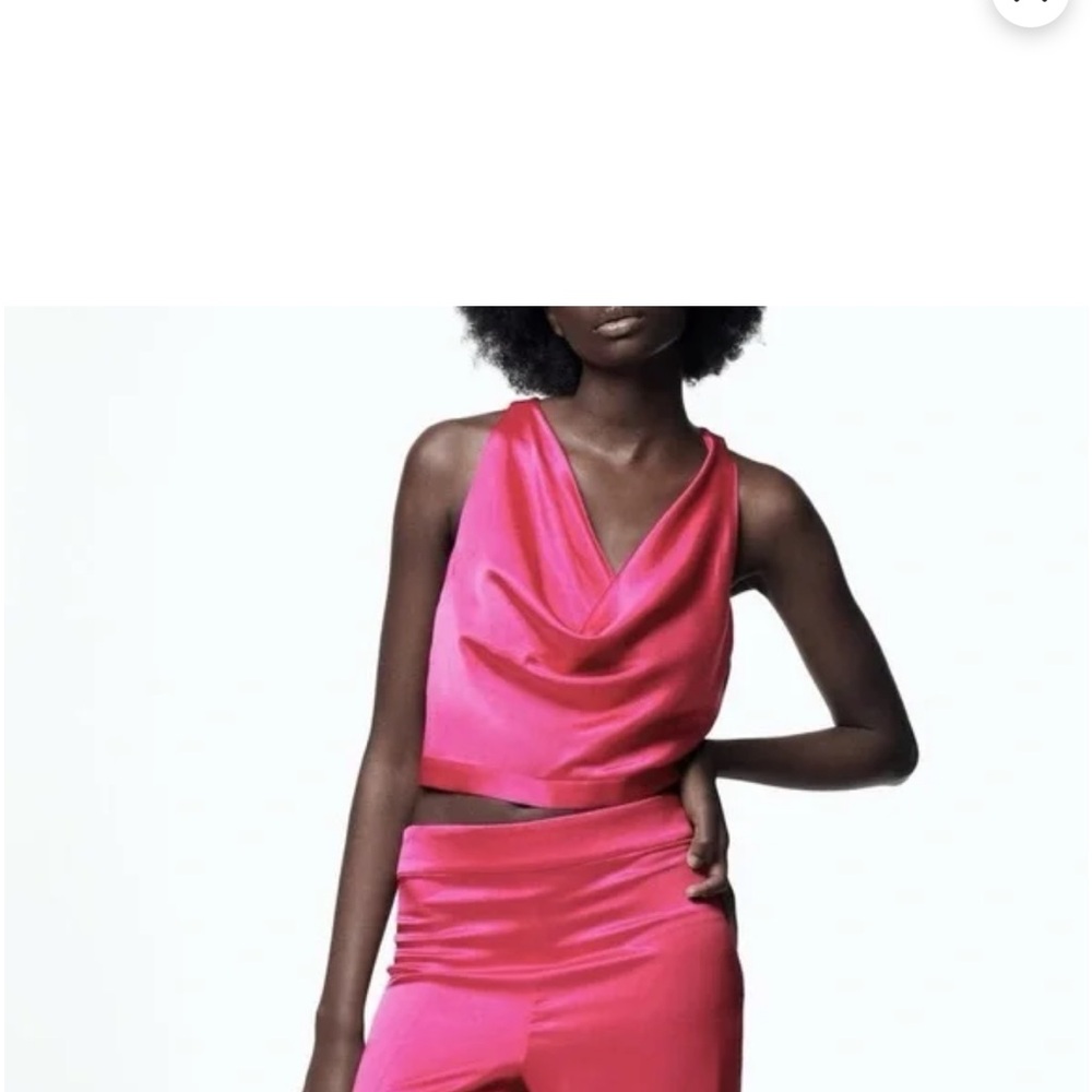 Zara Women's Vibrant Pink Satin Cowl Neck Camisole
